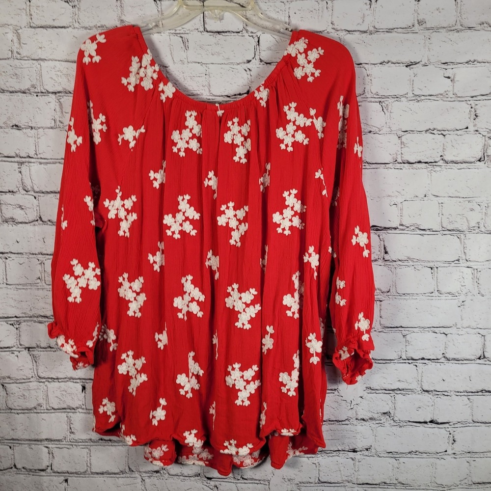 Soft Surroundings‎ Avignon Red Embroidered Floral Off The Shoulder Top Sz 2X